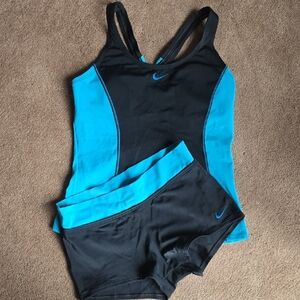 Nike Black and Teal Women's Athletic Tank with Matching Shorts